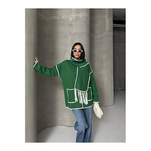 Nak Detayl Atkl Yumuak Triko Hrka Ceket Siyah