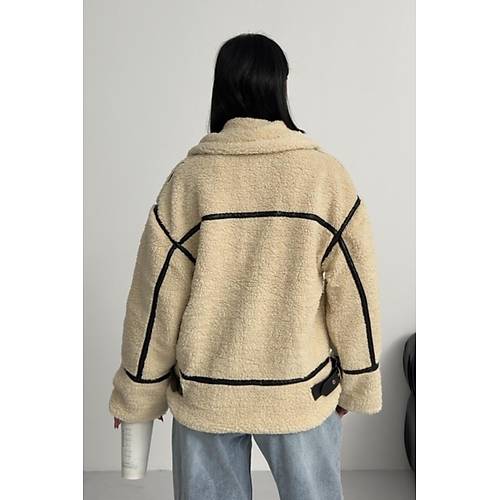 Viral Teddy Pelu� Bej Biker Ceket