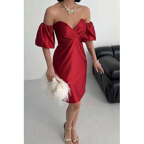 Laura Balon Kol Saten Abiye Siyah Elbise