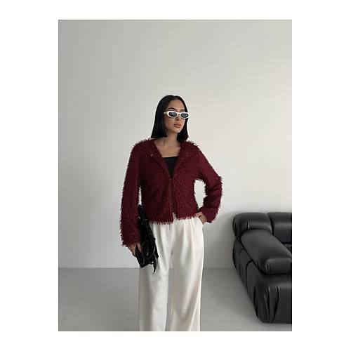 Yakas�z �thal P�sk�ll� Bordo K�rk Mont