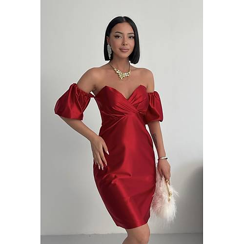 Laura Balon Kol Saten Abiye Siyah Elbise