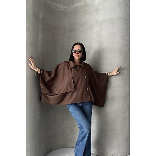 Siyah Yarasa Kol Detay Yakal Dmeli Rahat Kalp Oversize Midi Boy Trenkot