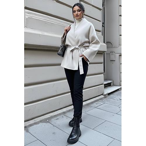 Siyah Ba�lama Detayl� Rahat Kal�p Ka�mir H�rka/Ceket