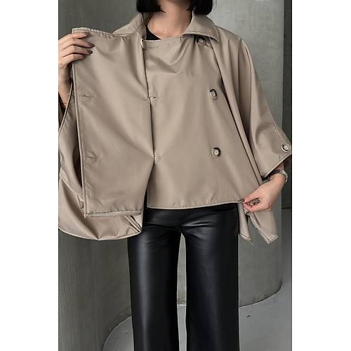 Siyah Yarasa Kol Detay Yakal Dmeli Rahat Kalp Oversize Midi Boy Trenkot