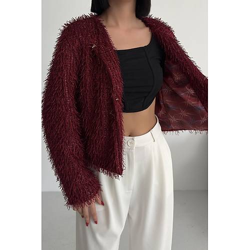 Yakas�z �thal P�sk�ll� Bordo K�rk Mont