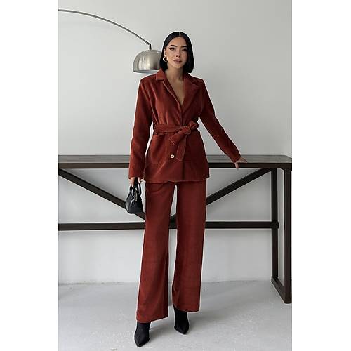 Bordo Fitilli Kadife Ceket Pantolon Tak�m