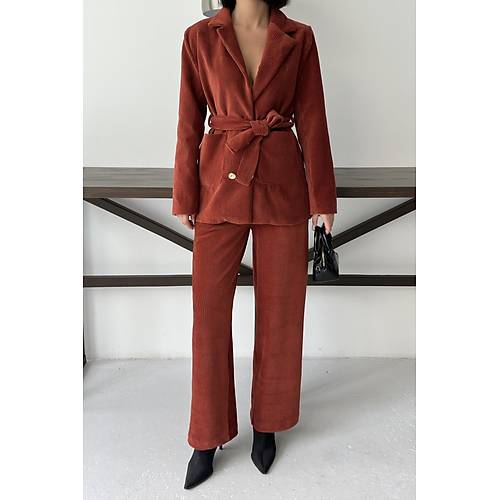 Bordo Fitilli Kadife Ceket Pantolon Tak�m
