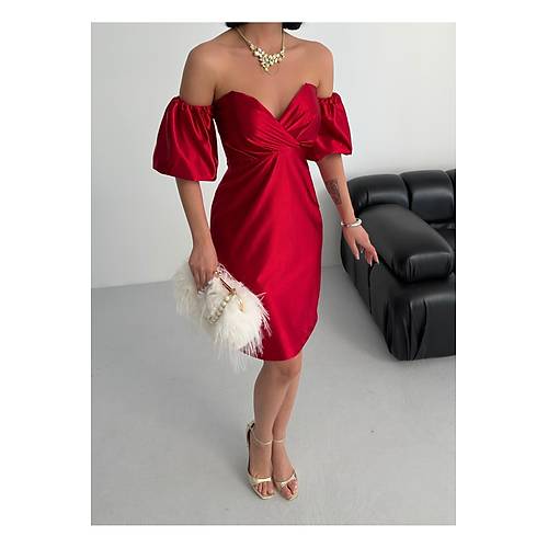 Laura Balon Kol Saten Abiye Siyah Elbise