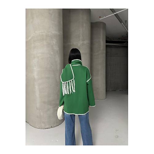 Nak Detayl Atkl Yumuak Triko Hrka Ceket Siyah