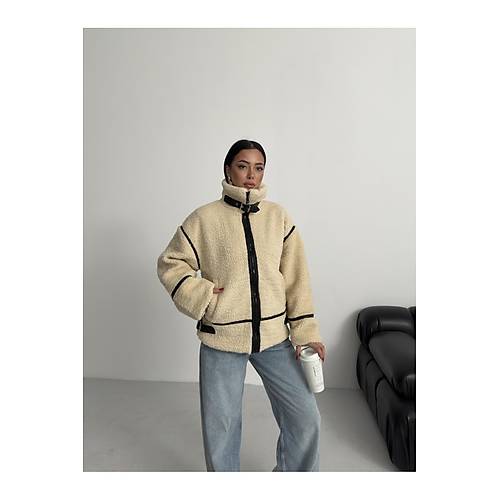 Viral Teddy Pelu� Bej Biker Ceket