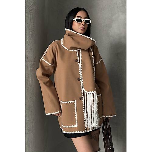 Nak Detayl Atkl Yumuak Triko Hrka Ceket Siyah