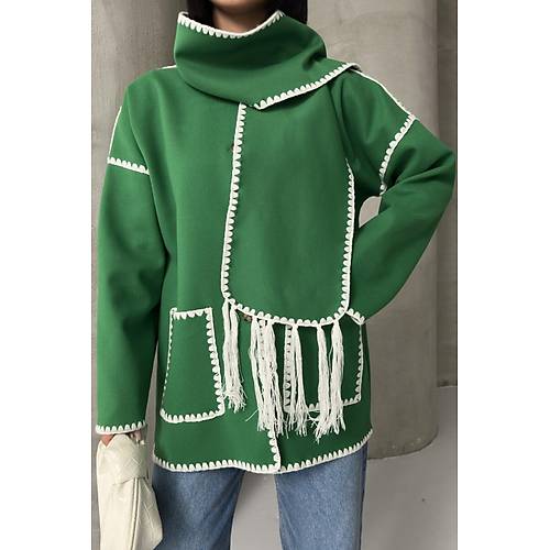 Nak Detayl Atkl Yumuak Triko Hrka Ceket Siyah