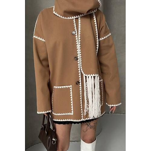 Nak Detayl Atkl Yumuak Triko Hrka Ceket Siyah