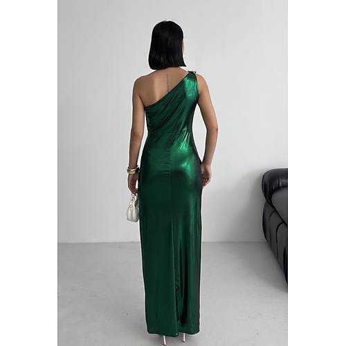 Kadn Omuz Aksesuarl Volanl yrtma parlak kuma Abiye Mezuniyet Nikah Lacivert Elbise