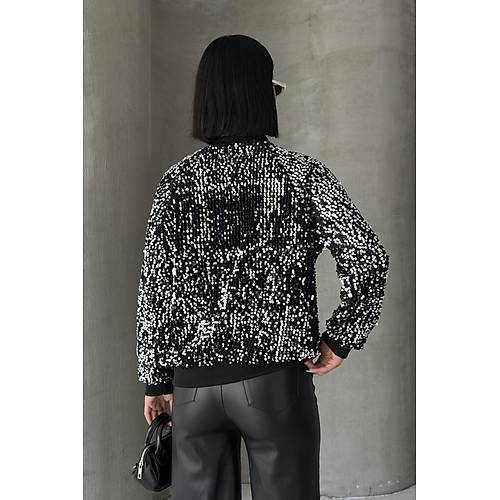 Payetli Bomber Ceket Siyah