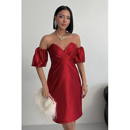 Laura Balon Kol Saten Abiye Siyah Elbise