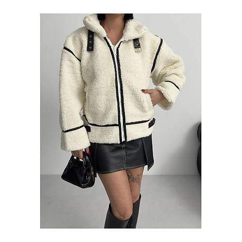 Viral Teddy Pelu Bej Biker Ceket