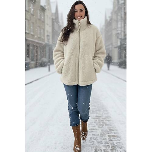 Bej Dik Yakal� Cepli Kad�n Pelu� Mont