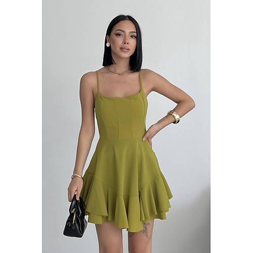 Ince Ask�l� Ete�i Kat Detay Ya� Ye�ili Abiye Mezuniyet Elbisesi