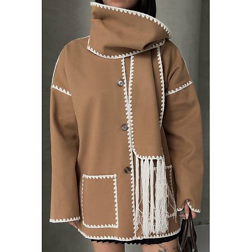 Nak Detayl Atkl Yumuak Triko Hrka Ceket Siyah