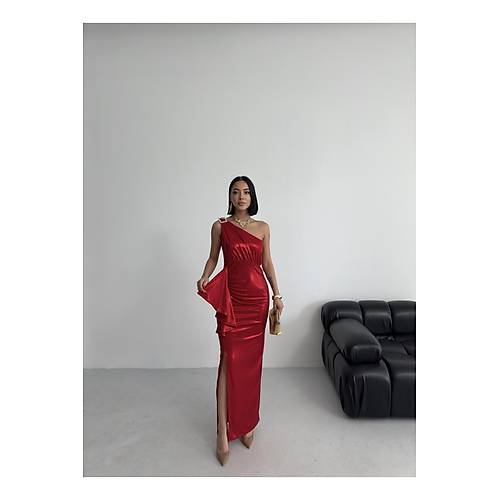 Kadn Omuz Aksesuarl Volanl yrtma parlak kuma Abiye Mezuniyet Nikah Lacivert Elbise