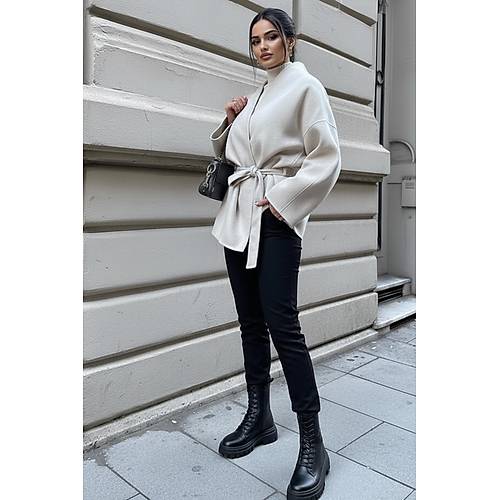 Siyah Ba�lama Detayl� Rahat Kal�p Ka�mir H�rka/Ceket