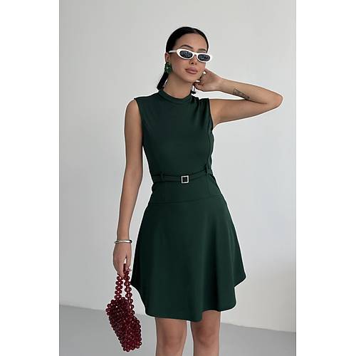 Bisiklet Yaka Kemer Aksesuar Z�mr�t Elbise