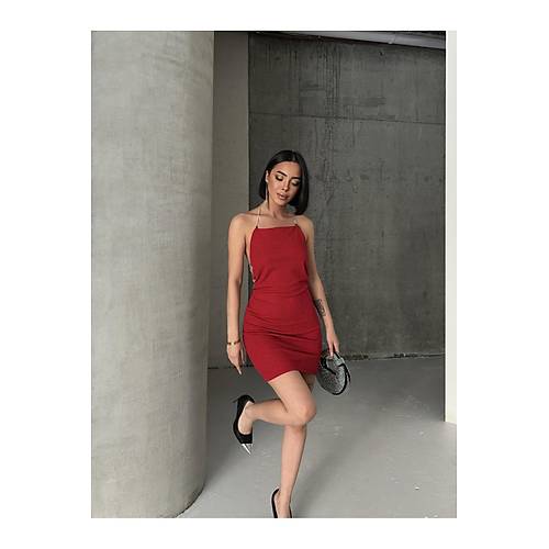 Ylba zel Srt Dekolte Ve Ta Zincir Detayl Lacivert Elbise