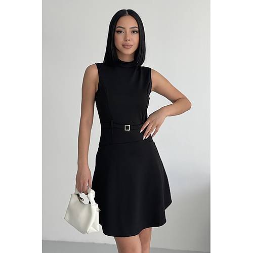 Bisiklet Yaka Kemer Aksesuar Z�mr�t Elbise