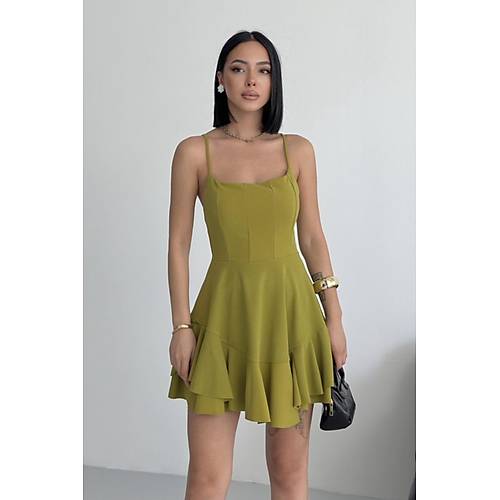 Ince Ask�l� Ete�i Kat Detay Ya� Ye�ili Abiye Mezuniyet Elbisesi