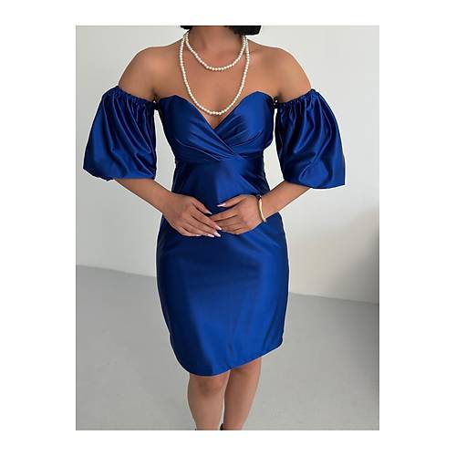 Laura Balon Kol Saten Abiye Siyah Elbise