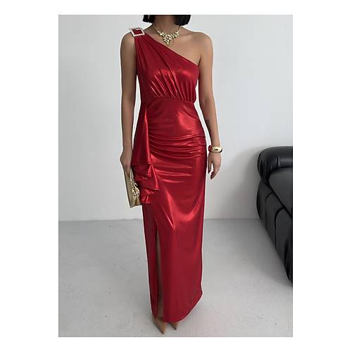 Kadn Omuz Aksesuarl Volanl yrtma parlak kuma Abiye Mezuniyet Nikah Lacivert Elbise