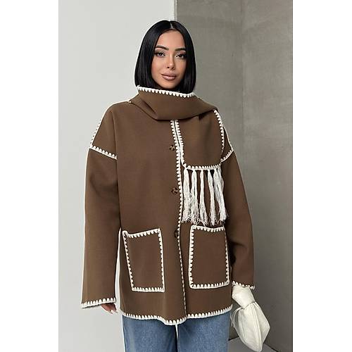 Nak Detayl Atkl Yumuak Triko Hrka Ceket Siyah