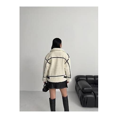 Viral Teddy Pelu� Bej Biker Ceket