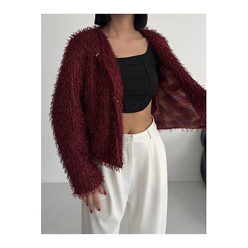 Yakas�z �thal P�sk�ll� Bordo K�rk Mont