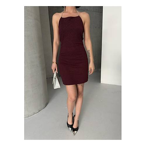 Ylba zel Srt Dekolte Ve Ta Zincir Detayl Lacivert Elbise