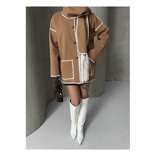 Nak Detayl Atkl Yumuak Triko Hrka Ceket Siyah