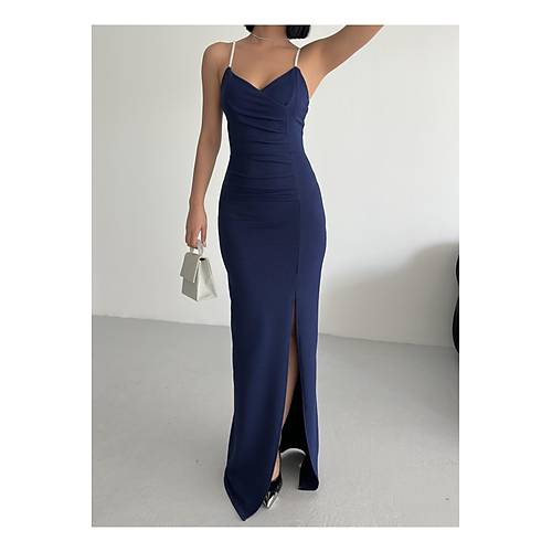 Scuba Kuma� Ask� Ta� Detay Ince Ask�l� Y�rtma�l� Abiye Elbise Bordo