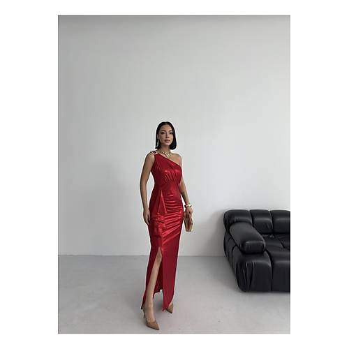 Kadn Omuz Aksesuarl Volanl yrtma parlak kuma Abiye Mezuniyet Nikah Lacivert Elbise