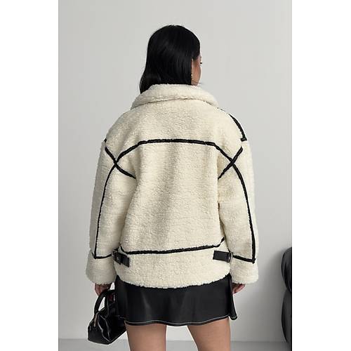 Viral Teddy Pelu� Bej Biker Ceket