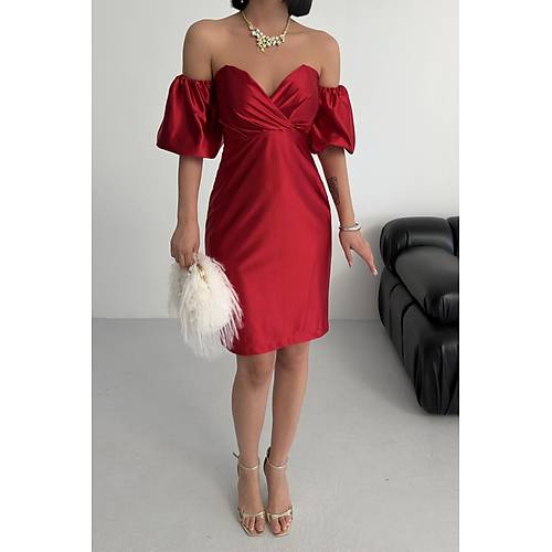 Laura Balon Kol Saten Abiye Siyah Elbise