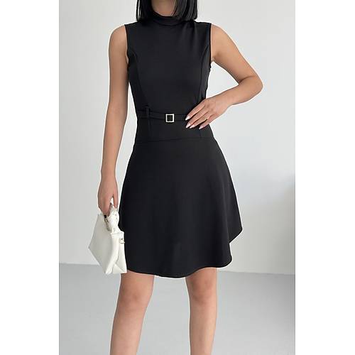 Bisiklet Yaka Kemer Aksesuar Z�mr�t Elbise