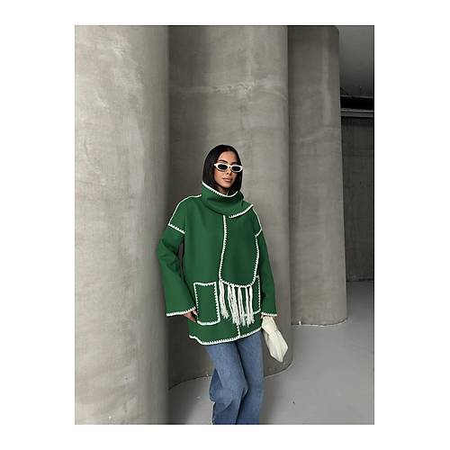 Nak Detayl Atkl Yumuak Triko Hrka Ceket Siyah