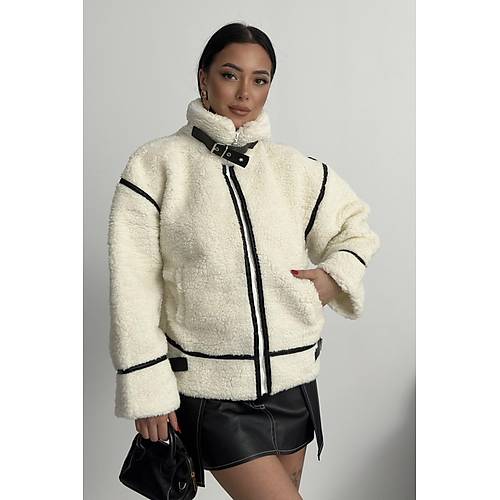 Viral Teddy Pelu� Bej Biker Ceket