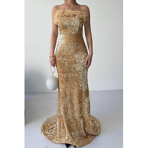 Trend Pul Payetli Ty Detayl Abiye Kadife Gri Elbise