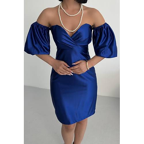 Laura Balon Kol Saten Abiye Siyah Elbise