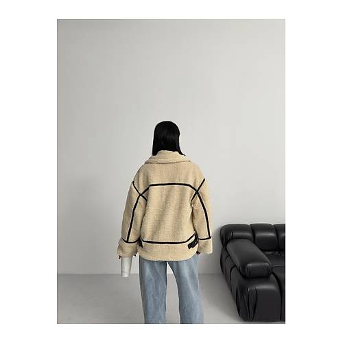 Viral Teddy Pelu� Bej Biker Ceket