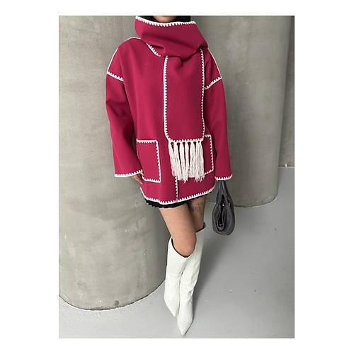 Nak Detayl Atkl Yumuak Triko Hrka Ceket Siyah