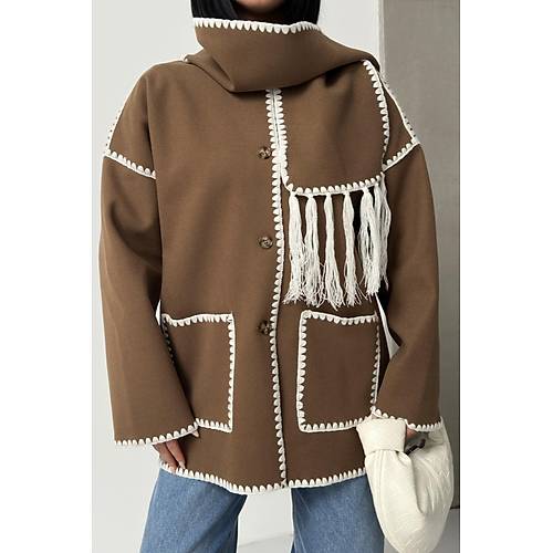 Nak Detayl Atkl Yumuak Triko Hrka Ceket Siyah