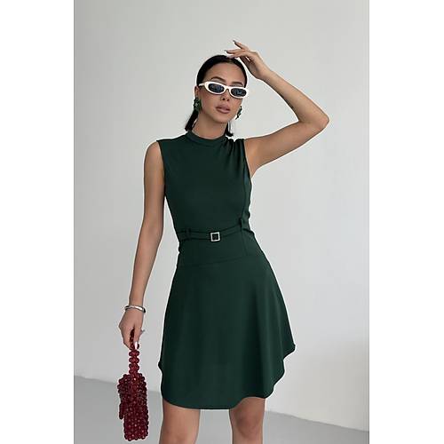 Bisiklet Yaka Kemer Aksesuar Z�mr�t Elbise
